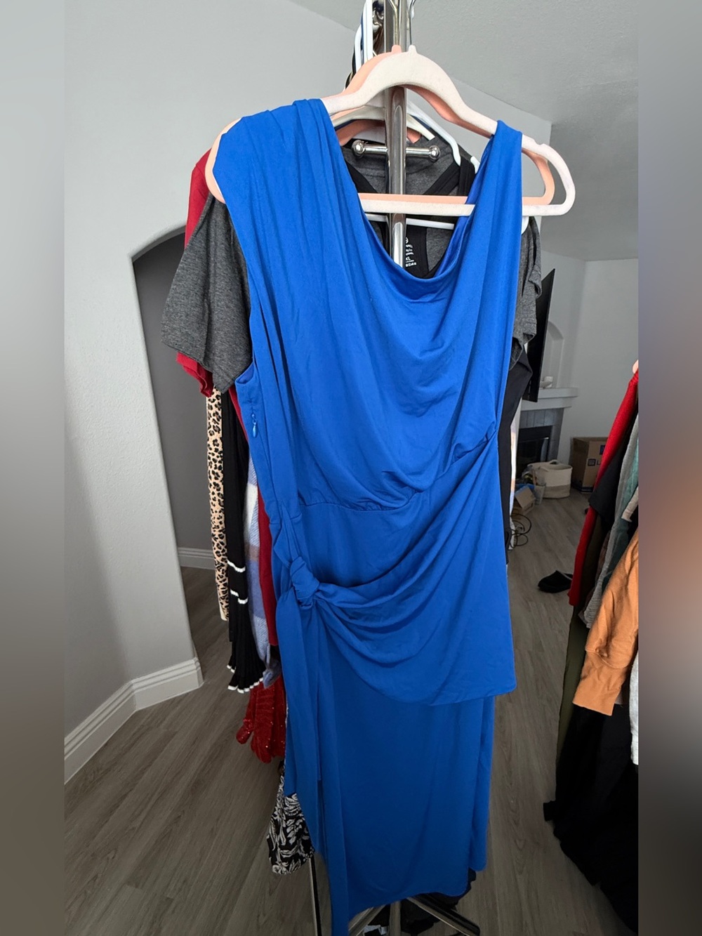 Draped Blue Womens Evening Dress